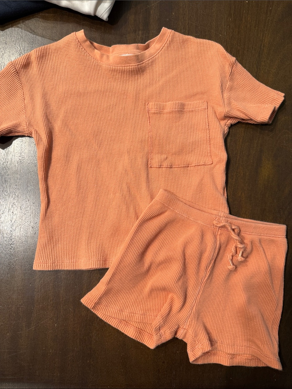 Zara Kids Waffle Knit Short Pajama Set - Peach 2-3T